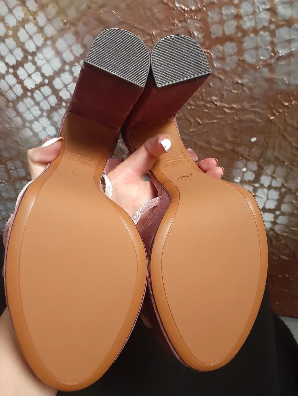 Zara Nwt Platform Velvet High Heel Sandals in Blush Pink - Picture 7 of 16